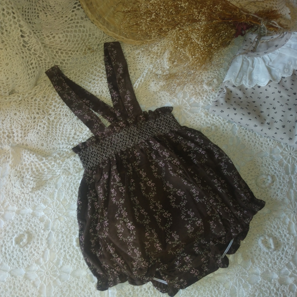 Charming Brown Floral Kids Romper - Picture 2 of 3
